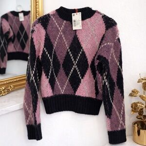 Superdry Pink & Blue Argyle Sweater – Size Small